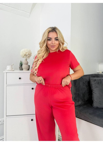 Красная женский велюровый домашний костюм тройка Osoblyva