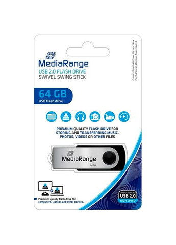 Флешдрайв 64GB USB 2.0 Black/Silver (MR912) Mediarange (306581522)