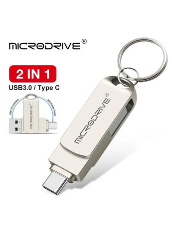 USB Флешка 2в1 64GB Type-C USB 3.0 для телефону та комп'ютера Silver Microdrive (297869227)