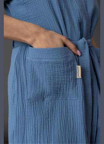 Индиго демисезонный комплект пижама муслиновая с халатом кд1808п джинсовый MiaNaGreen
