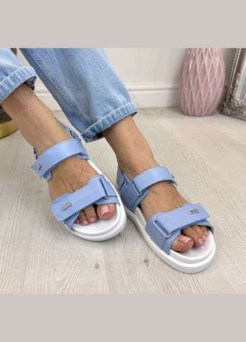 Голубые босоножки кожаные женские с анатомической стелькой.. 38 размер Vasha para на липучке