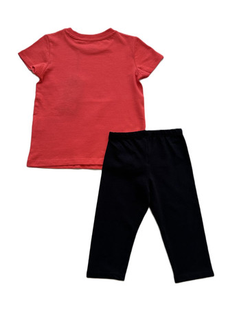 Червоний літній комплект костюм для дівчинки футболка червона пляж 2000-11+ велосипедки чорні трикотажні 2000-12 (104 см) OVS