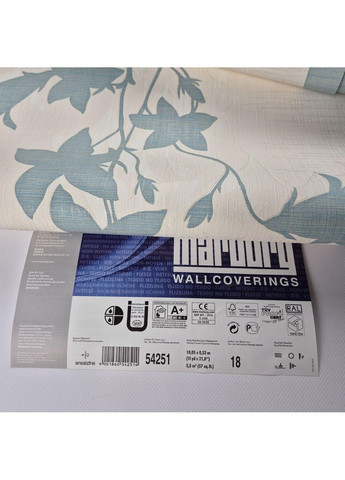 Шпалери вінілові на флізеліні 0.53 × 10.05 м 54251, бірюзово-молочні — для спальні, вітальні, кухні MARBURG (368895632)
