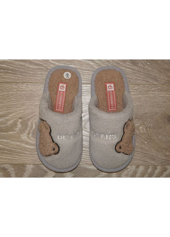 Светло-серые комнатные тапочки для девочки серые Scarrhett с аппликацией, с белой подошвой