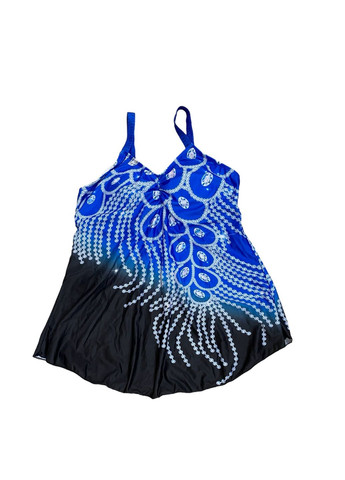 Синий летний купальник-платье женское раздельное танкини большой размер синий купальник-платье, танкини No Brand