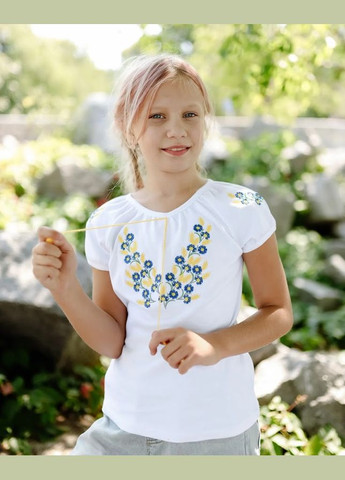 Біла вишиванка для дівчинки з коротким рукавом hc (h001-6111-038-22) (290112693)