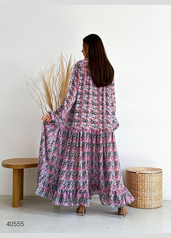 Сиреневое повседневный шифоновое платье макси Liton с абстрактным узором