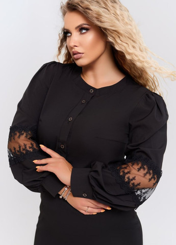 Чорна блуза з мереживом на рукавах No Brand