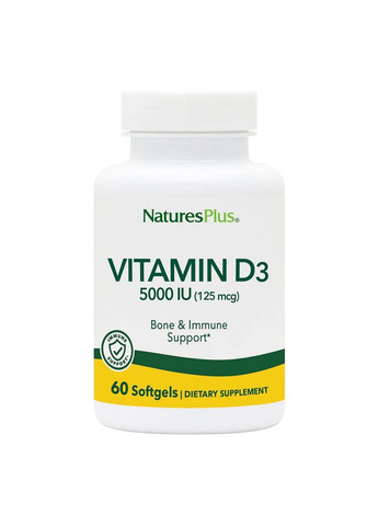 Витамины и минералы Vitamin D3 5000 IU, 60 капсул Natures Plus (293340178)