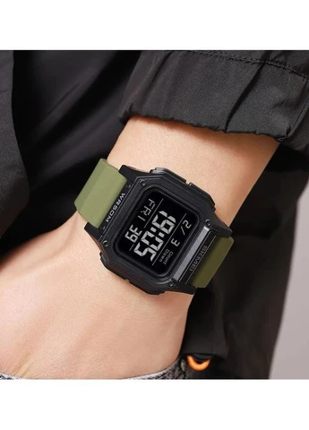 Наручные часы Skmei 2537AG тактические чёрные с зелёным ремешком No Brand (400975454)