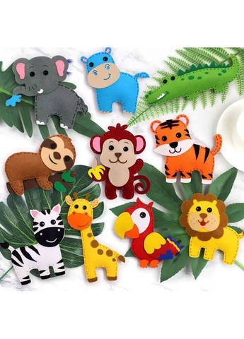 Дитячий набір для шиття із фетру Зроби сам "Веселі друзі з джунглів" (10 звірят) No Brand (371796731)