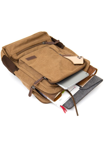 Рюкзак текстильный дорожный унисекс на два отделения 20614 Песочный Vintage (331913099)