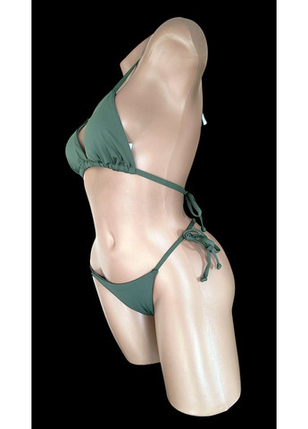 Оливковий (хакі) демісезонний жіночий купальник на зав'язках роздільний "шторка" бікіні Polovi Шторка