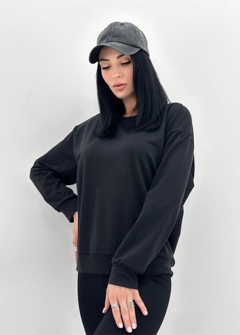 Черный базовый свитшот из двунитки Fashion Girl (300850133)