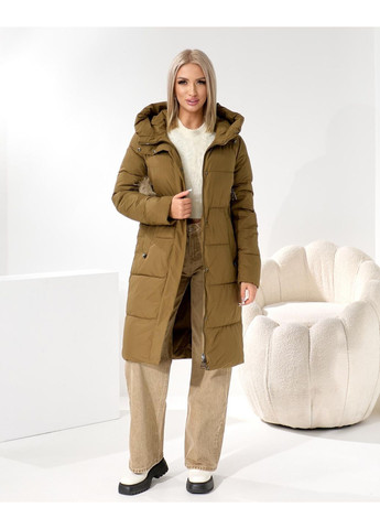 Оливковое зимнее Стильное теплое пальто No Brand