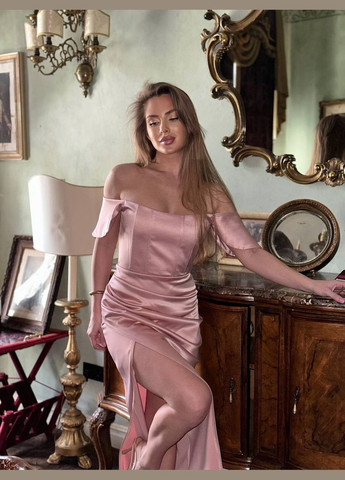 Пудрова святковий, коктейльна, вечірня корсетна сукня з відкритими плечима, з корсетом Україна