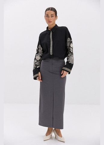 Чёрная рубашка женская чёрная вышиванка с золотистыми узорами mkar69223-3 Modna KAZKA (337145130)