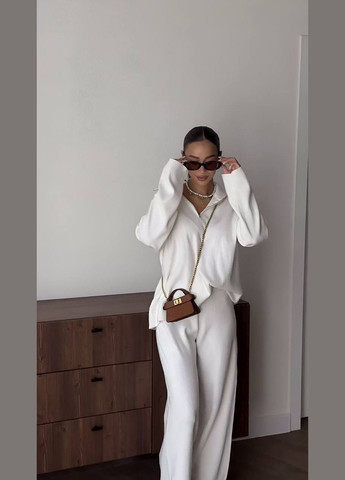 Красивий однотонний молочний костюм двійка з турецького рубчика, демісезонний костюм 2-ка з приємної до тіла якісної тканини. No Brand 715 (304253164)