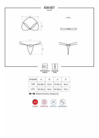 Чорний демісезонний комплект білизни мереживний 838-set-3 set Obsessive