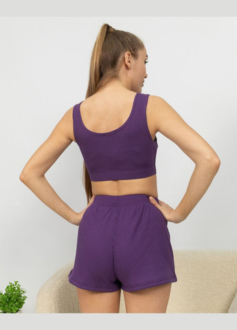 Темно-фіолетова всесезон піжама жіноча з рубчику топ і шорти темно-бузковий Maybel