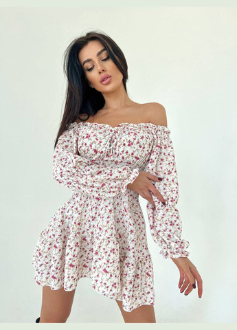 Білий жіноча сукня міні колір білий рожеві квіти р.42/44 453806 New Trend