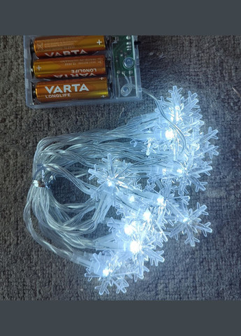 Гирлянда Снежинки 20 LED 3 м на батарейках АА 3 шт холодный белый No Brand (341538737)
