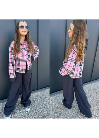 Розовый комплект рубашка байка + брюки на флисе для девочек No Brand