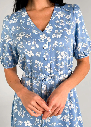 Блакитна повсякденний, кежуал сукня міді кльош, дзвін BeART з квітковим принтом