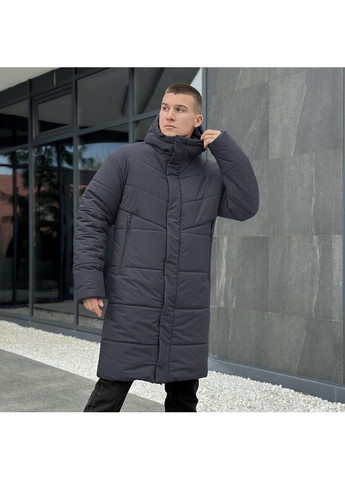 Серая зимняя стильная мужская длинная куртка зимняя плащевка на пухе серая No Brand