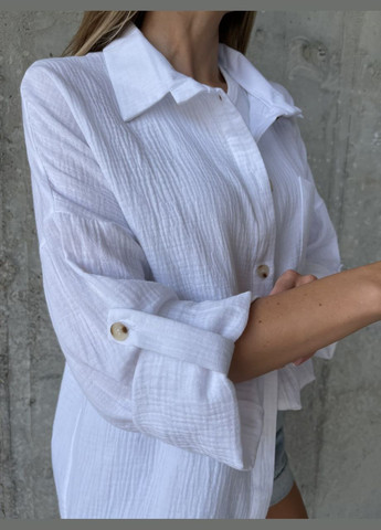 Легка однотонна біла сорочка з натурального мусліну (100% бавовна) в універсальному розмірі 42-46, oversize сорочка No Brand 2004 (284119788)