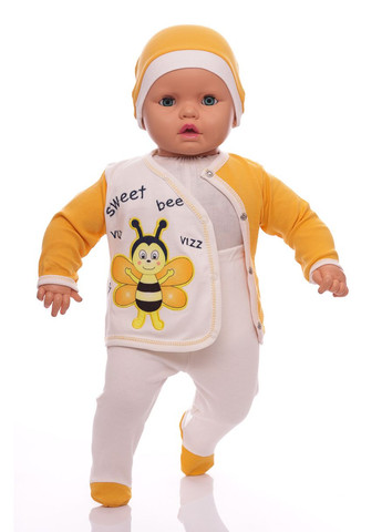 Помаранчевий набір розпашонка, повзунки та шапочка в коробці з бджілкою помаранчевий. 62 см (40201) BABYKROHA