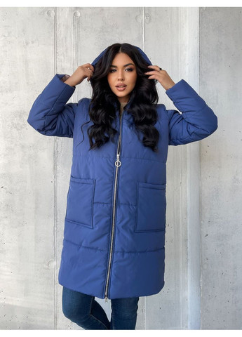 Темно-голубая зимняя зимнее пальто из водоотталкивающей плащевки эмми — замеры в описании. куртка-пальто DK/DL Мода без кордонів