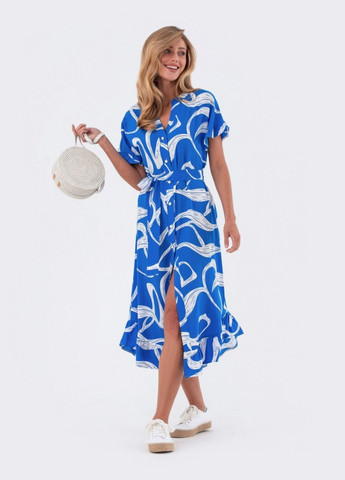 Голубое платье-рубашка из штапеля с принтом голубое Dressa