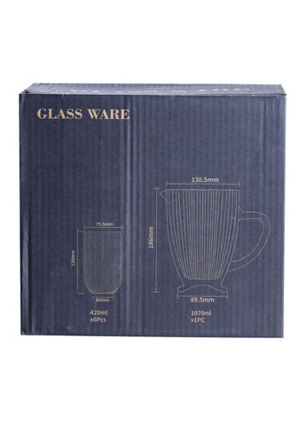 Набір глечик зі склянками 6 штук із товстого скла, прозорий TS Kitchen HP535 No Brand (360977590)