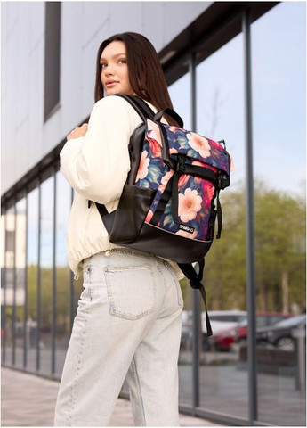 Жіночий рюкзак Aura чорний з принтом "MAGENTA FLOWERS" Sambag (302519077)