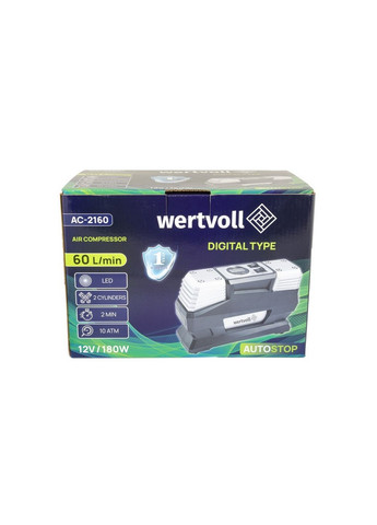 Автомобільний компресор двопоршневий 12 V, 150 PSI, 15 A, 180 Вт, 60 л/хв, сумка Wertvoll (288186229)