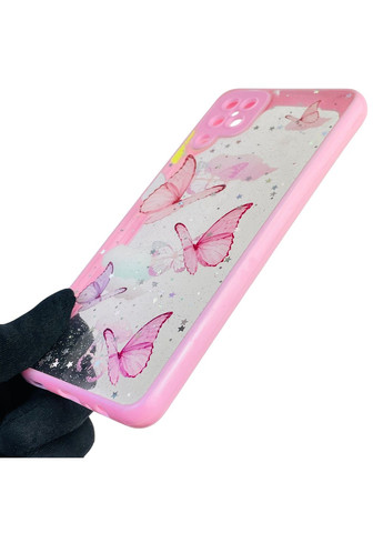 Чохол для Galaxy M12 (SM-M127F) з блискітками з метеликами на самсунг м12 рожевий Samsung (366387398)