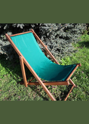 Розкладне дерев’яне крісло шезлонг з тканиною, для дачі, пляжу чи кафе. Зелений, колір каркасу: Коричневий No Brand (316257316)
