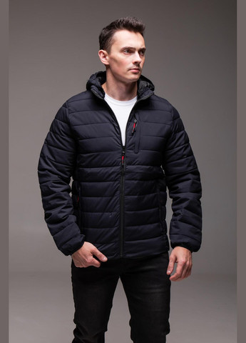 Темно-синя демісезонна куртка стьобана з капюшоно осінь/весна No Brand