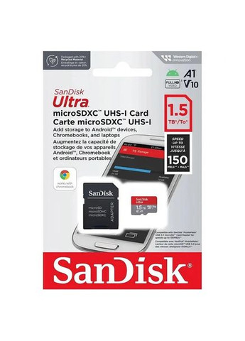 Картка пам'яті microSDXC Ultra A1 1.5TB (R150MB/s) з адаптером SanDisk (293345604)
