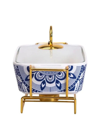 Мармит фарфоровый со стеклянной крышкой 38х18.5х15.5 см на металлической подставке 1 л SA1107-S Yiwu (370973826)