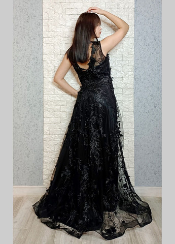 Черное вечернее платье а-силуэт Rengin однотонное