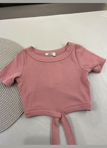Розовый летний костюм топ и шорты в рубчик Mevis