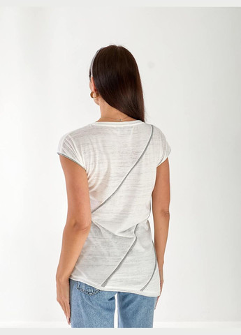 Женская базовая футболка с полоской белого цвета 33465 No Brand - (335376700)