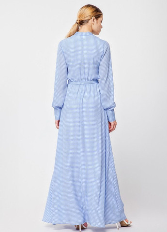Блакитна повсякденний, кежуал блакитна сукня довжини максі з спідницею-сонце Nai Lu-na by Anastasiia Ivanova з геометричним візерунком