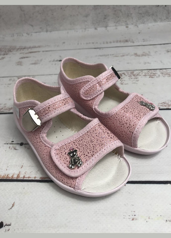 Розовые тапочки босоножки детские текстильные для девочек розовый (047) Waldi с брошкой