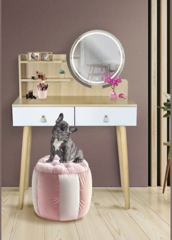 Туалетный столик Scandi LED подсветка, с ящиками, кожаные ручки, светлый бук Jumi (362027925)