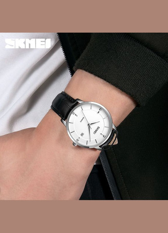 1801LSIWT Silver-Black White Leather Skmei (324089592)