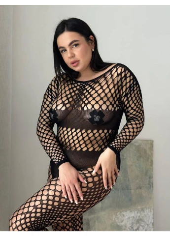 Бодистокинг PLUS SIZE сетчатый для красоток / Женский бодистокинг больших размеров черный сетка / Эластичный бодистокинг Pl No Brand (391590019)