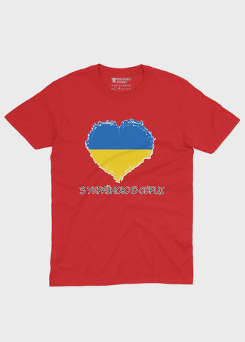 Красная летняя женская футболка с патриотическим принтом с украиной в сердце (ts001-2-sre-005-1-053-f) Modno
